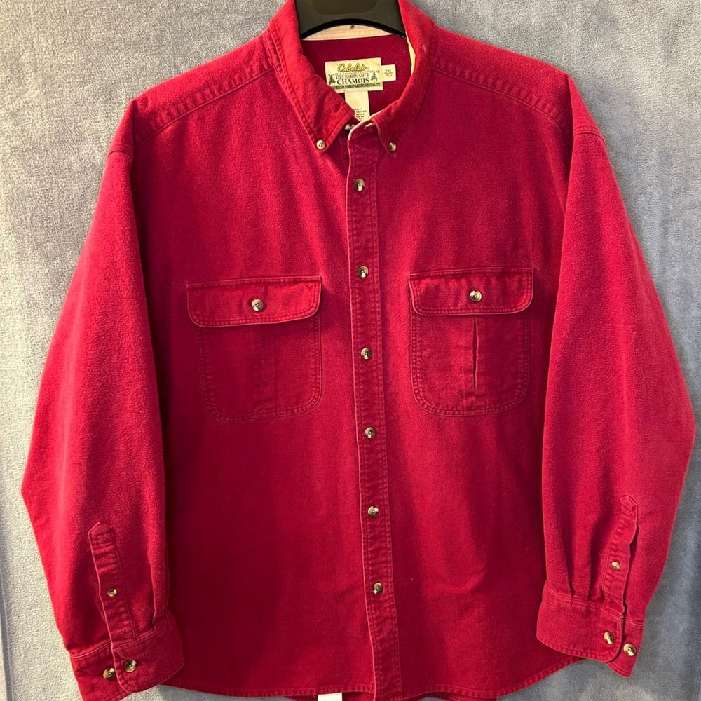 Vintage Cabelas Mens 2XL Deerskin Soft Chamois Flannel Long Sleeve Shirt Cotton